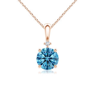 6.4mm AAAA Round Fancy Intense Blue Diamond Solitaire Pendant in Rose Gold