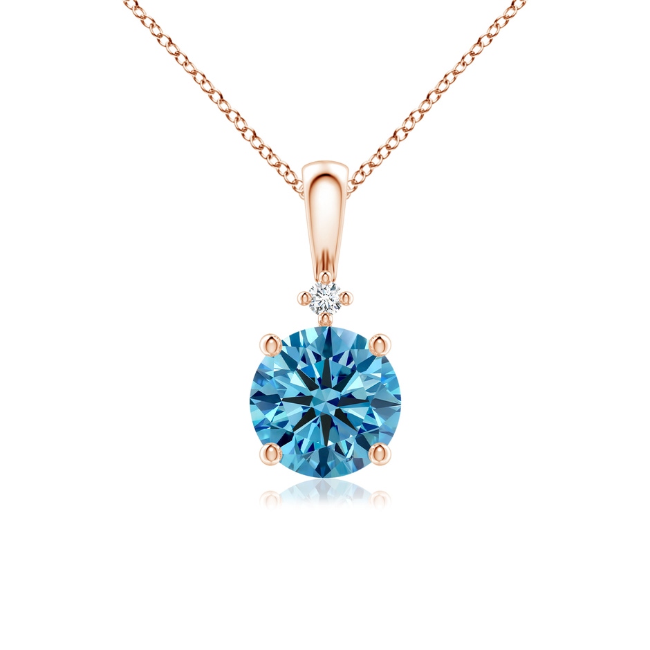 6.4mm AAAA Round Fancy Intense Blue Diamond Solitaire Pendant in Rose Gold 
