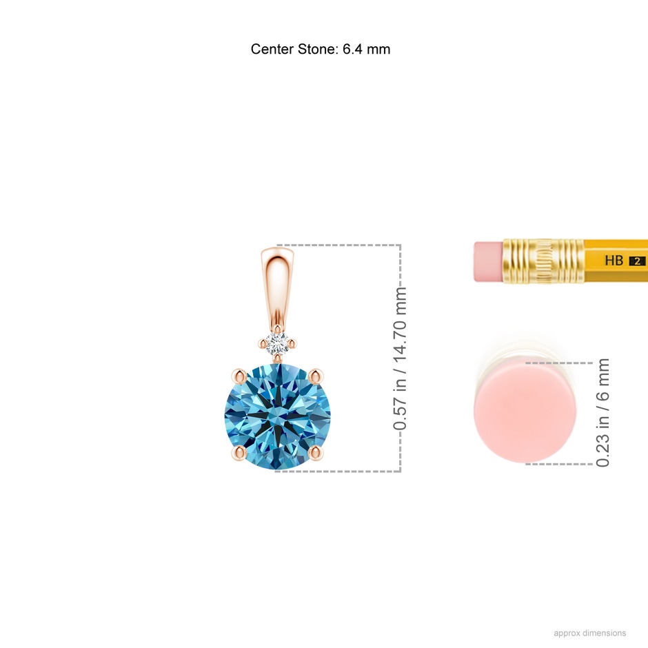 6.4mm AAAA Round Fancy Intense Blue Diamond Solitaire Pendant in Rose Gold ruler
