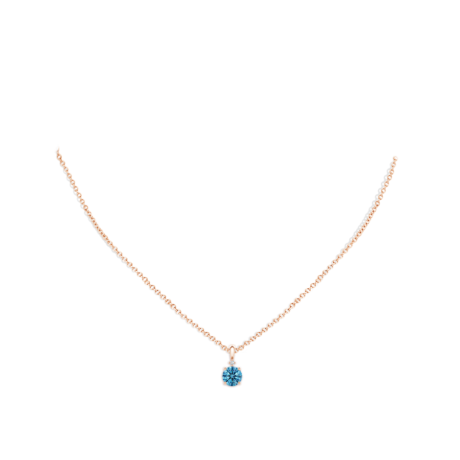 6.4mm AAAA Round Fancy Intense Blue Diamond Solitaire Pendant in Rose Gold pen