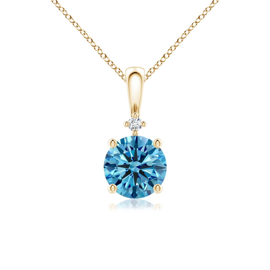 6.4mm AAAA Round Fancy Intense Blue Diamond Solitaire Pendant in Yellow Gold