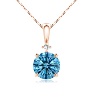 8mm AAAA Round Fancy Intense Blue Diamond Solitaire Pendant in Rose Gold