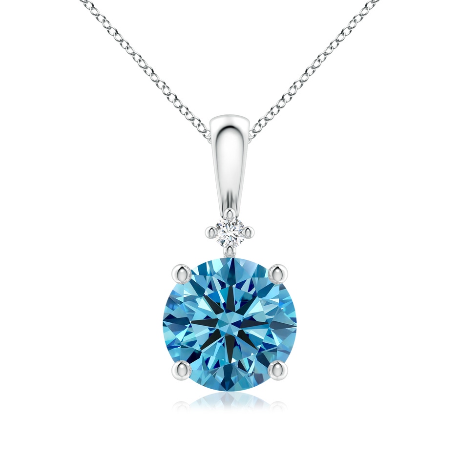 8mm AAAA Round Fancy Intense Blue Diamond Solitaire Pendant in White Gold 