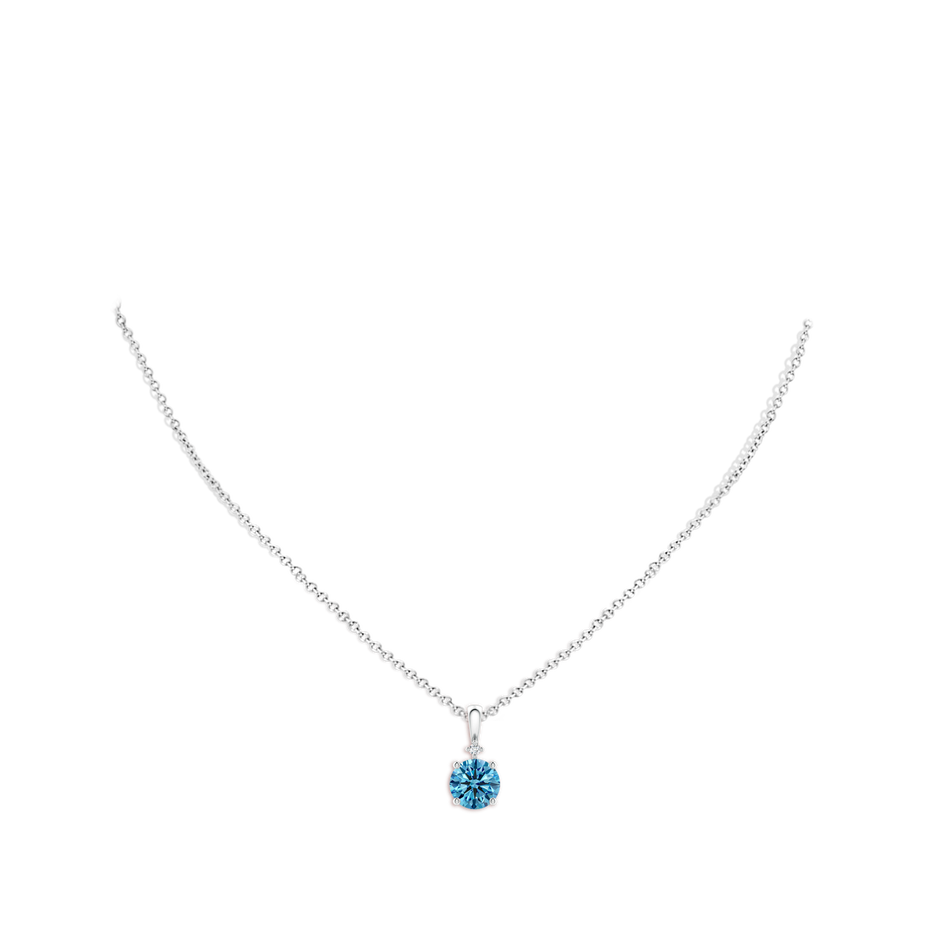 8mm AAAA Round Fancy Intense Blue Diamond Solitaire Pendant in White Gold pen