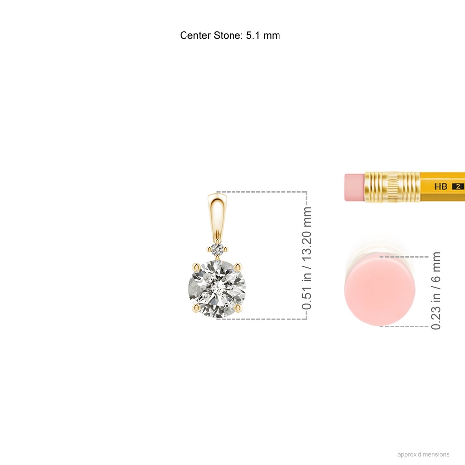 5.1mm KI3 Round Diamond Solitaire Pendant in Yellow Gold ruler