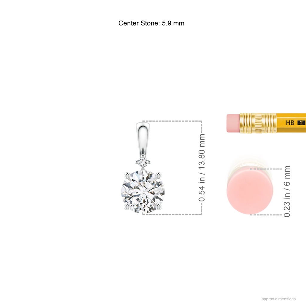 5.9mm HSI2 Round Diamond Solitaire Pendant in White Gold ruler