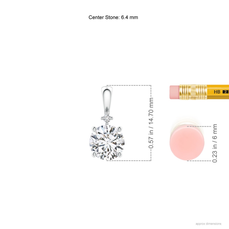 6.4mm HSI2 Round Diamond Solitaire Pendant in P950 Platinum ruler