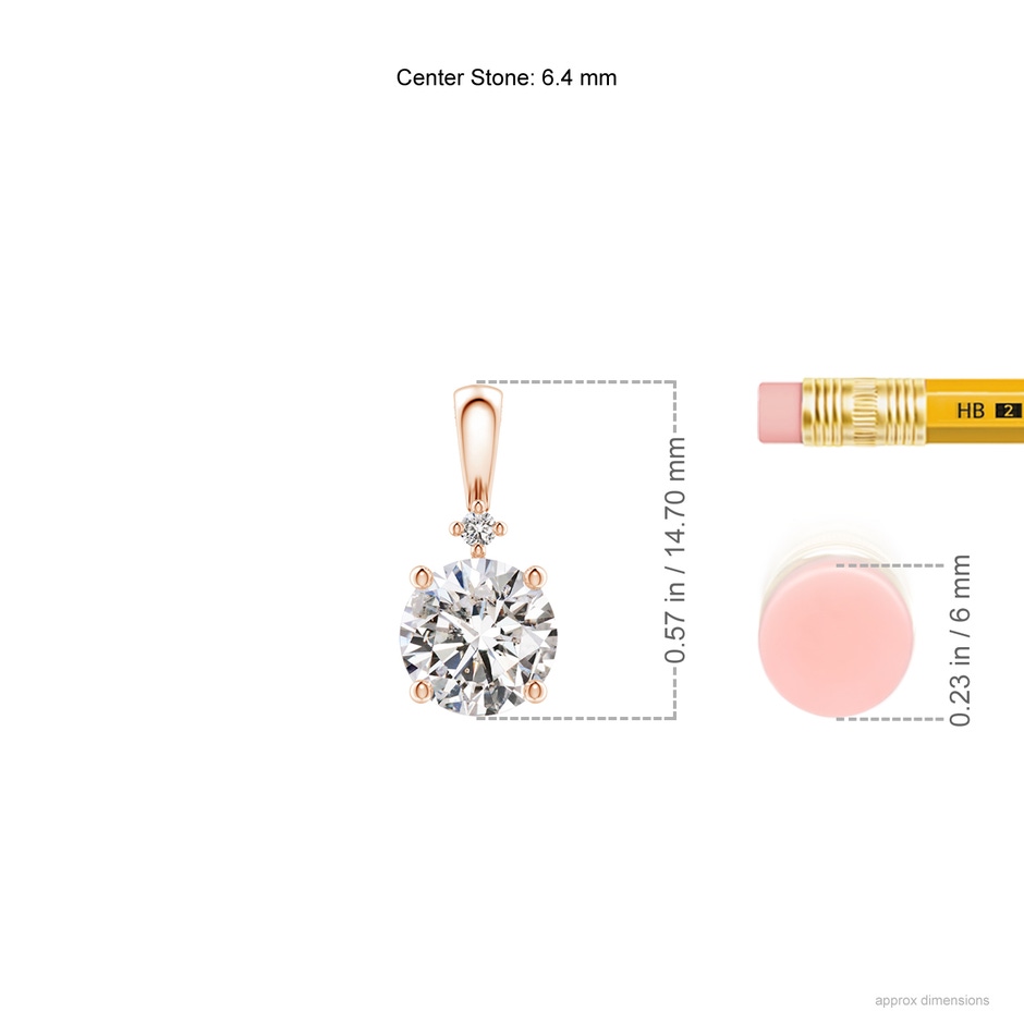 6.4mm IJI1I2 Round Diamond Solitaire Pendant in Rose Gold ruler