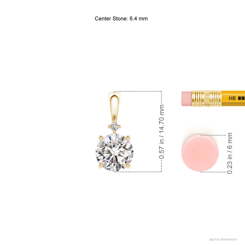 6.4mm IJI1I2 Round Diamond Solitaire Pendant in Yellow Gold ruler