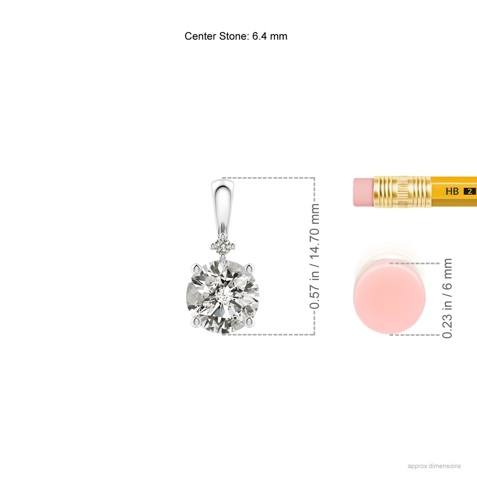 6.4mm KI3 Round Diamond Solitaire Pendant in White Gold ruler