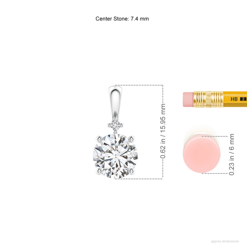 7.4mm HSI2 Round Diamond Solitaire Pendant in White Gold ruler
