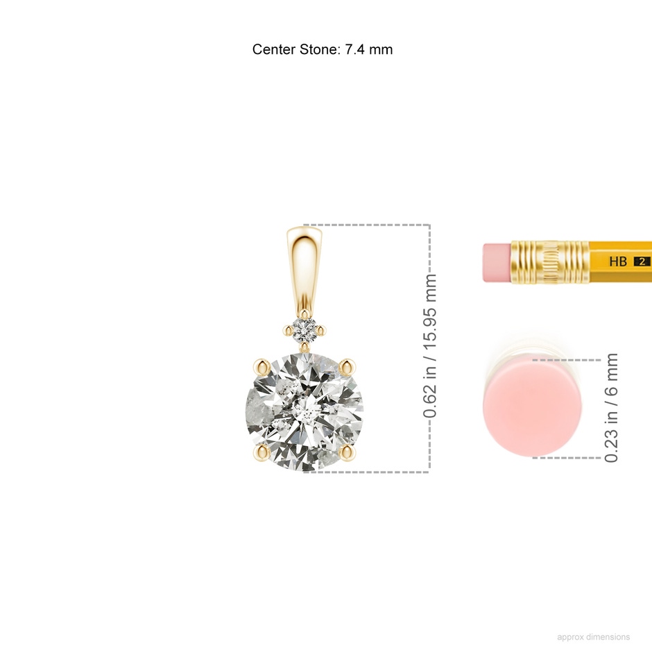 7.4mm KI3 Round Diamond Solitaire Pendant in Yellow Gold ruler