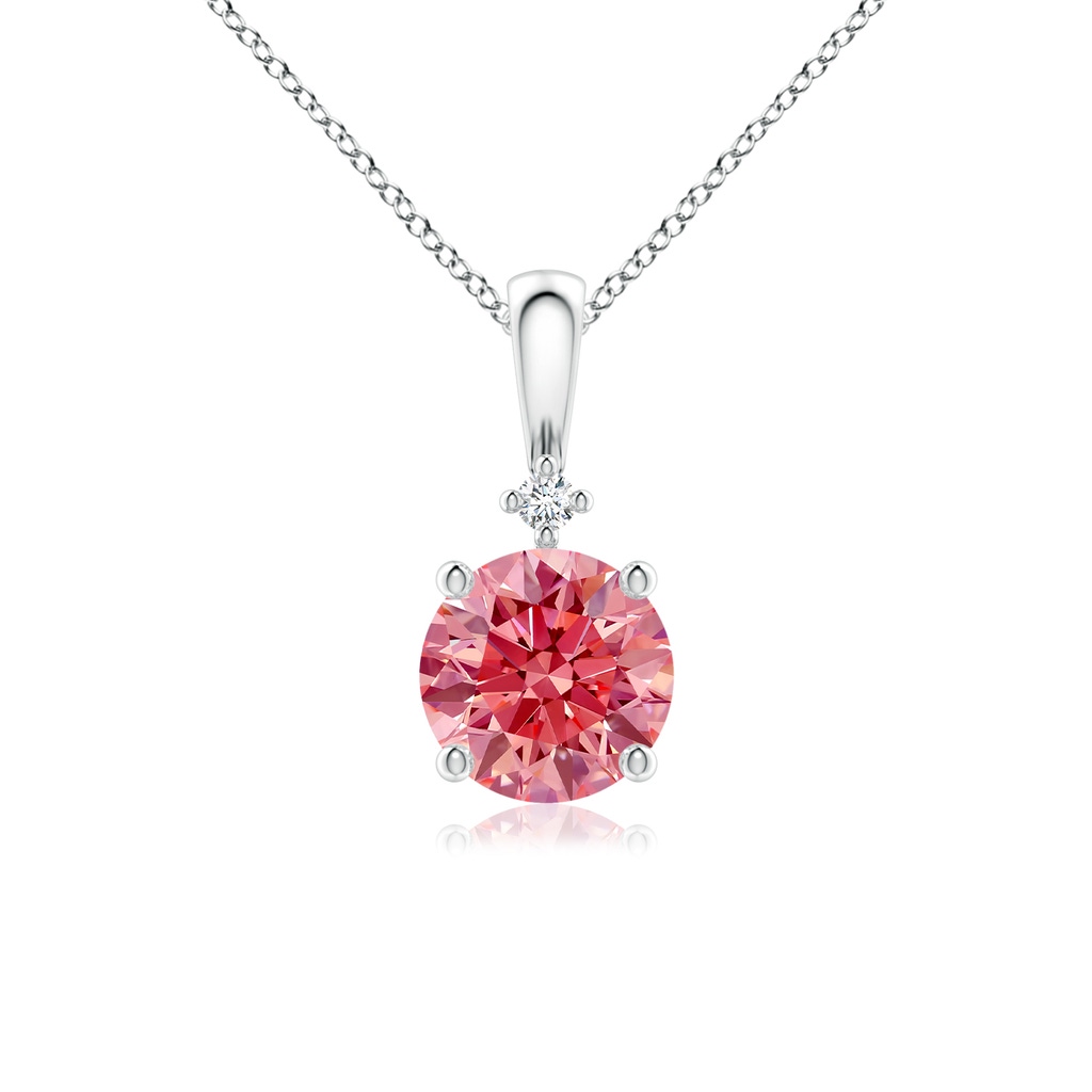 6.4mm AAAA Round Fancy Intense Pink Diamond Solitaire Pendant in P950 Platinum