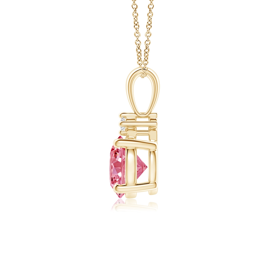 6.4mm AAAA Round Fancy Intense Pink Diamond Solitaire Pendant in Yellow Gold - side 199