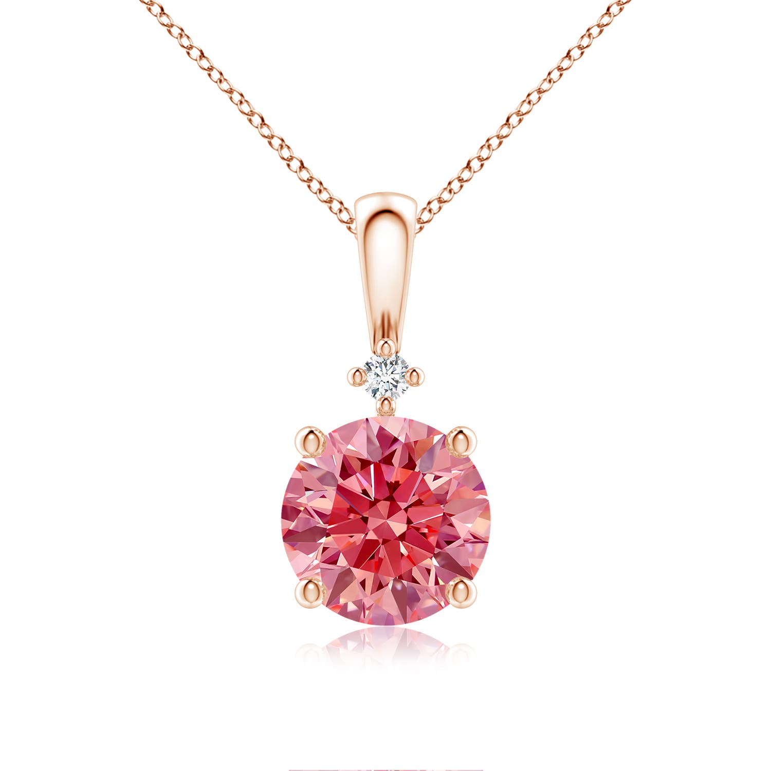 Angara 1.52 CTW Round Fancy Intense Pink Diamond Solitaire Pendant with Accent in 14K Rose Gold
