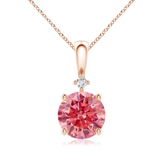 8mm AAAA Round Fancy Intense Pink Diamond Solitaire Pendant in Rose Gold