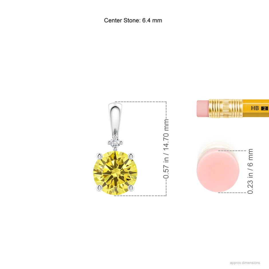 6.4mm AAAA Round Fancy Intense Yellow Diamond Solitaire Pendant in P950 Platinum ruler