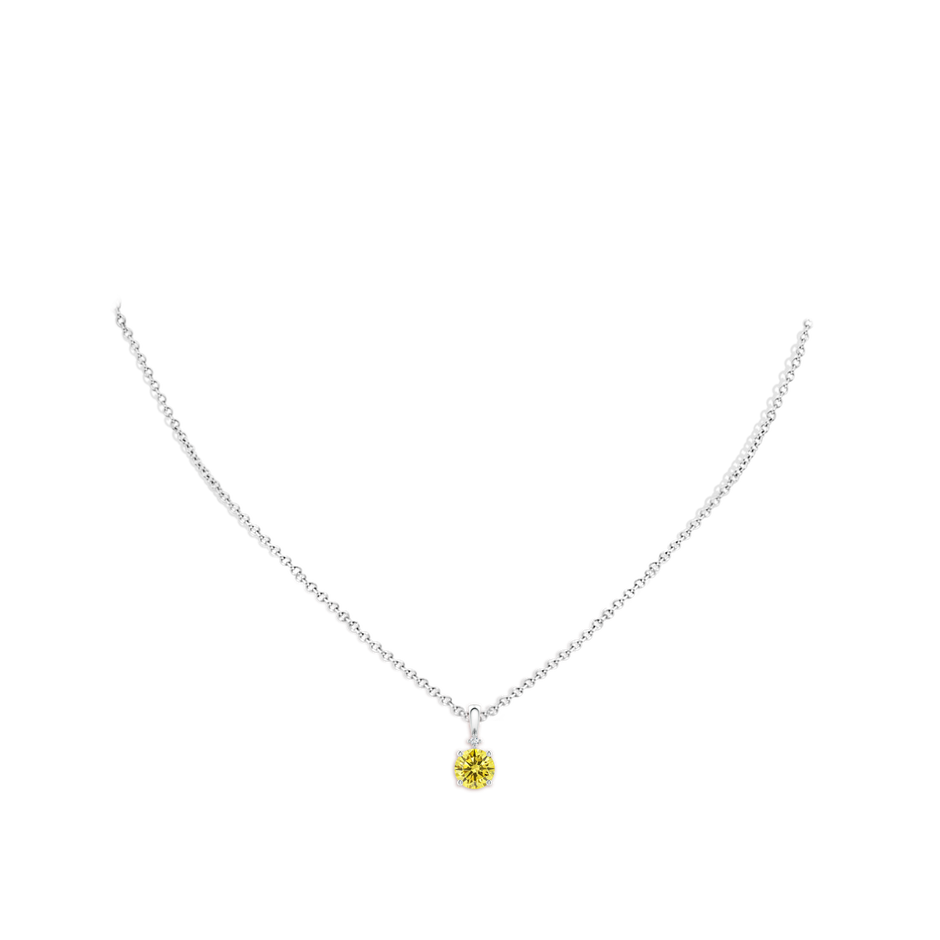 6.4mm AAAA Round Fancy Intense Yellow Diamond Solitaire Pendant in P950 Platinum pen