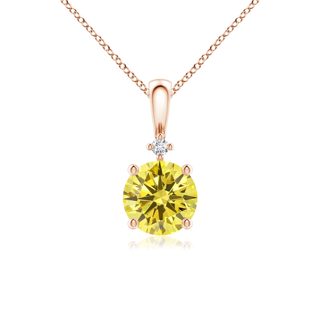 6.4mm AAAA Round Fancy Intense Yellow Diamond Solitaire Pendant in Rose Gold