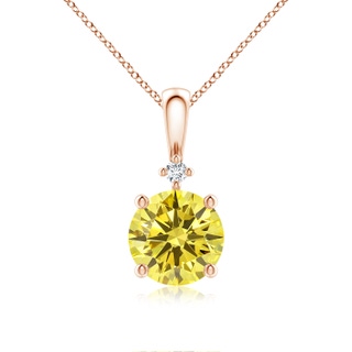 7.4mm AAAA Round Fancy Intense Yellow Diamond Solitaire Pendant in 18K Rose Gold