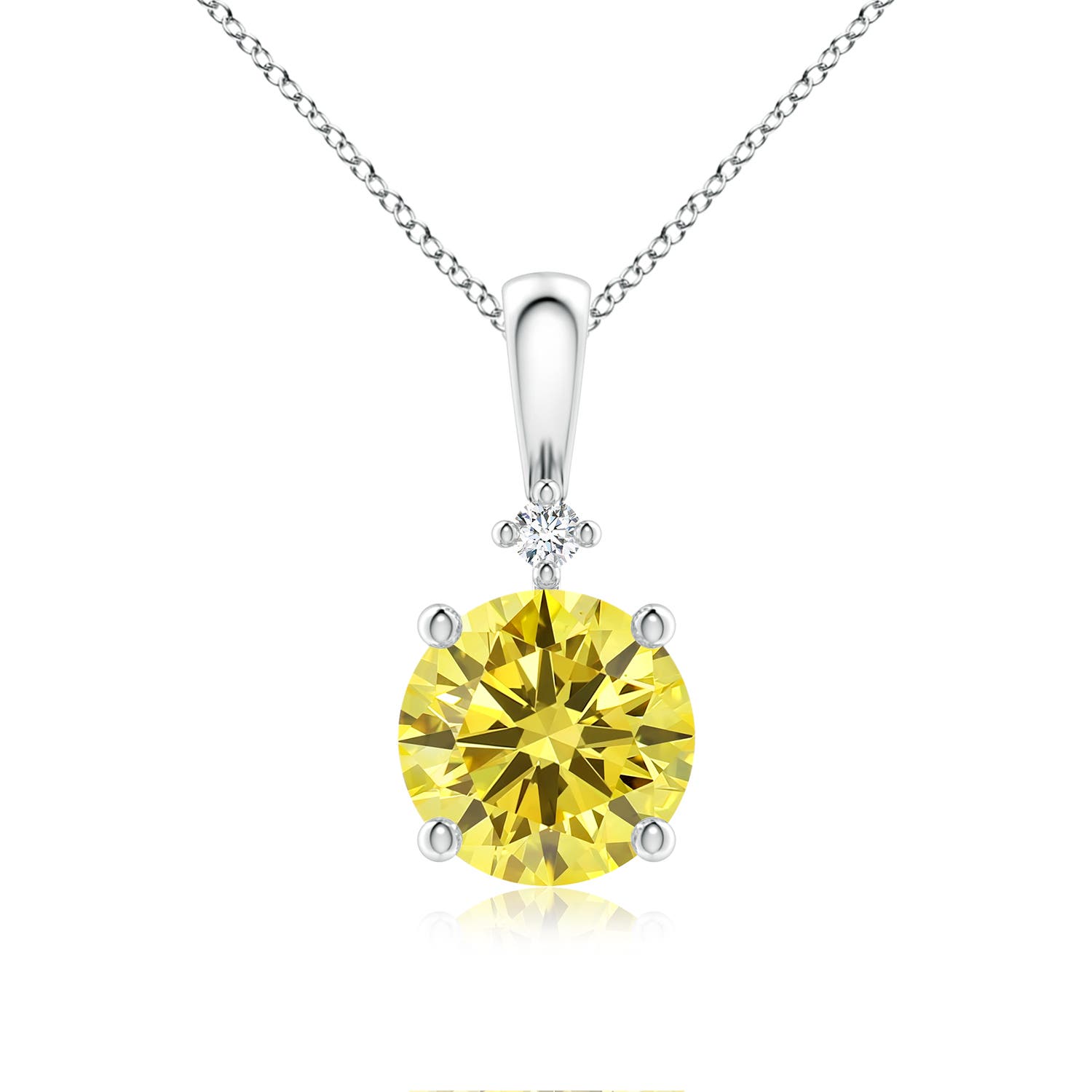 Angara 1.52 CTW Round Fancy Intense Yellow Diamond Solitaire Pendant with Accent in Platinum