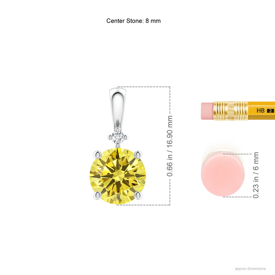 8mm AAAA Round Fancy Intense Yellow Diamond Solitaire Pendant in P950 Platinum ruler