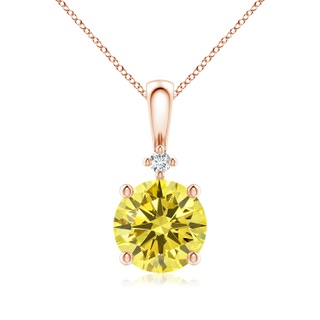 8mm AAAA Round Fancy Intense Yellow Diamond Solitaire Pendant in Rose Gold