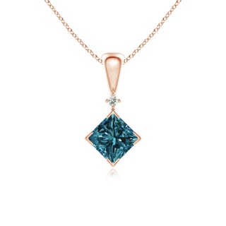 4.4mm AA Princess-Cut Blue Diamond Pendant in Rose Gold