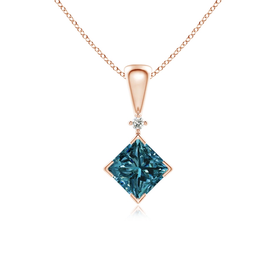 4.4mm AA Princess-Cut Blue Diamond Pendant in Rose Gold 