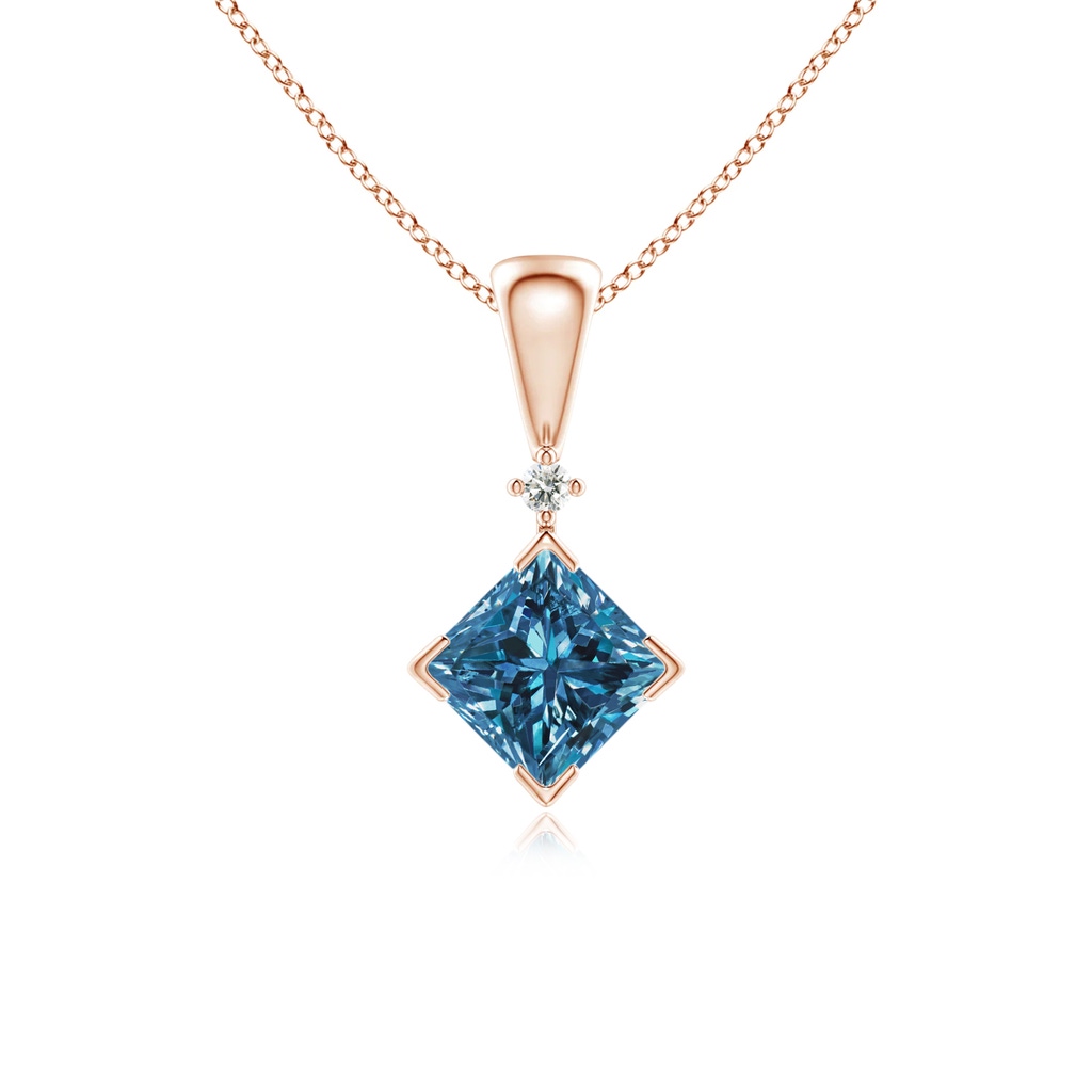 4.4mm AAA Princess-Cut Blue Diamond Pendant in Rose Gold