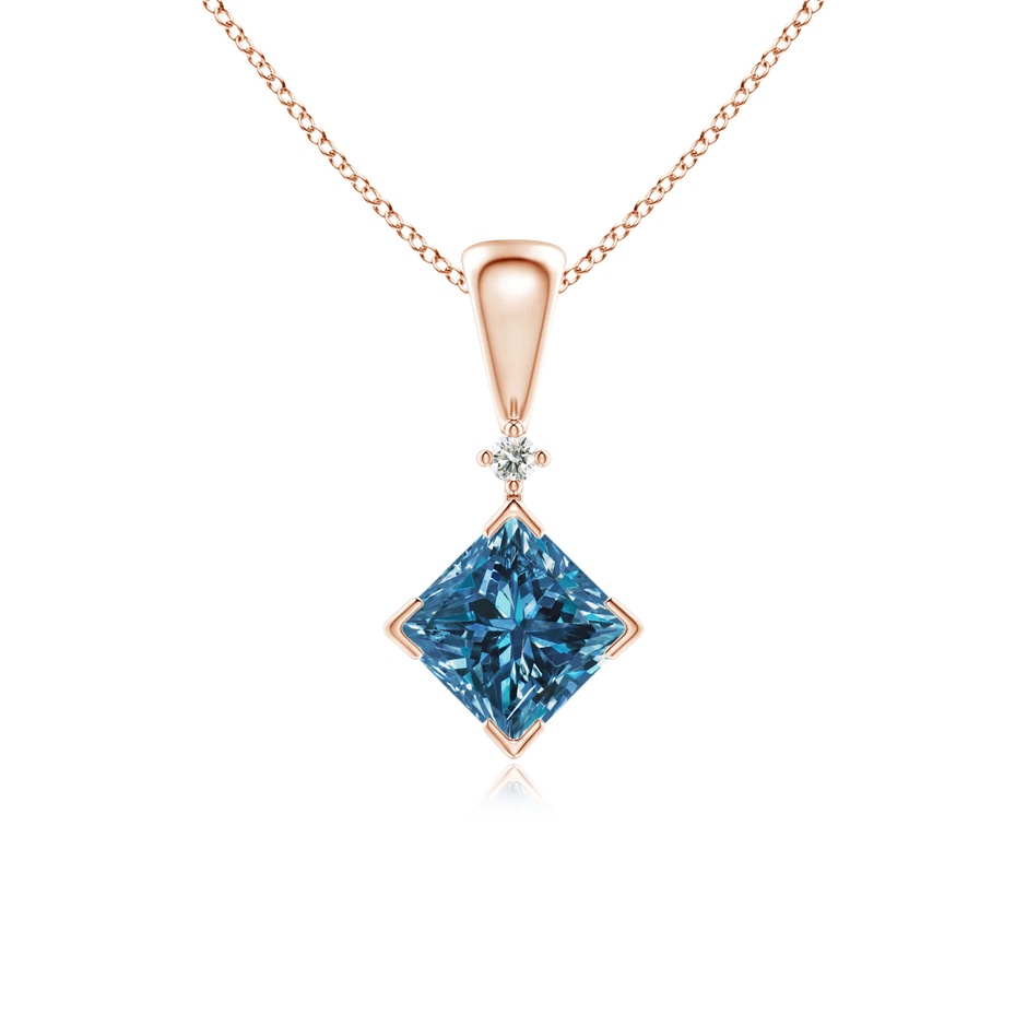 4.4mm AAA Princess-Cut Blue Diamond Pendant in Rose Gold 