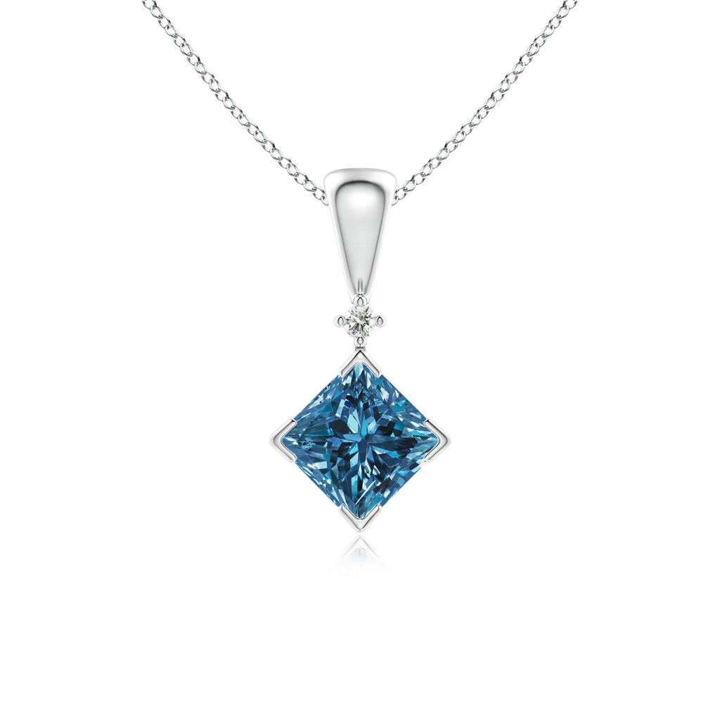 4.4mm AAA Princess-Cut Blue Diamond Pendant in White Gold