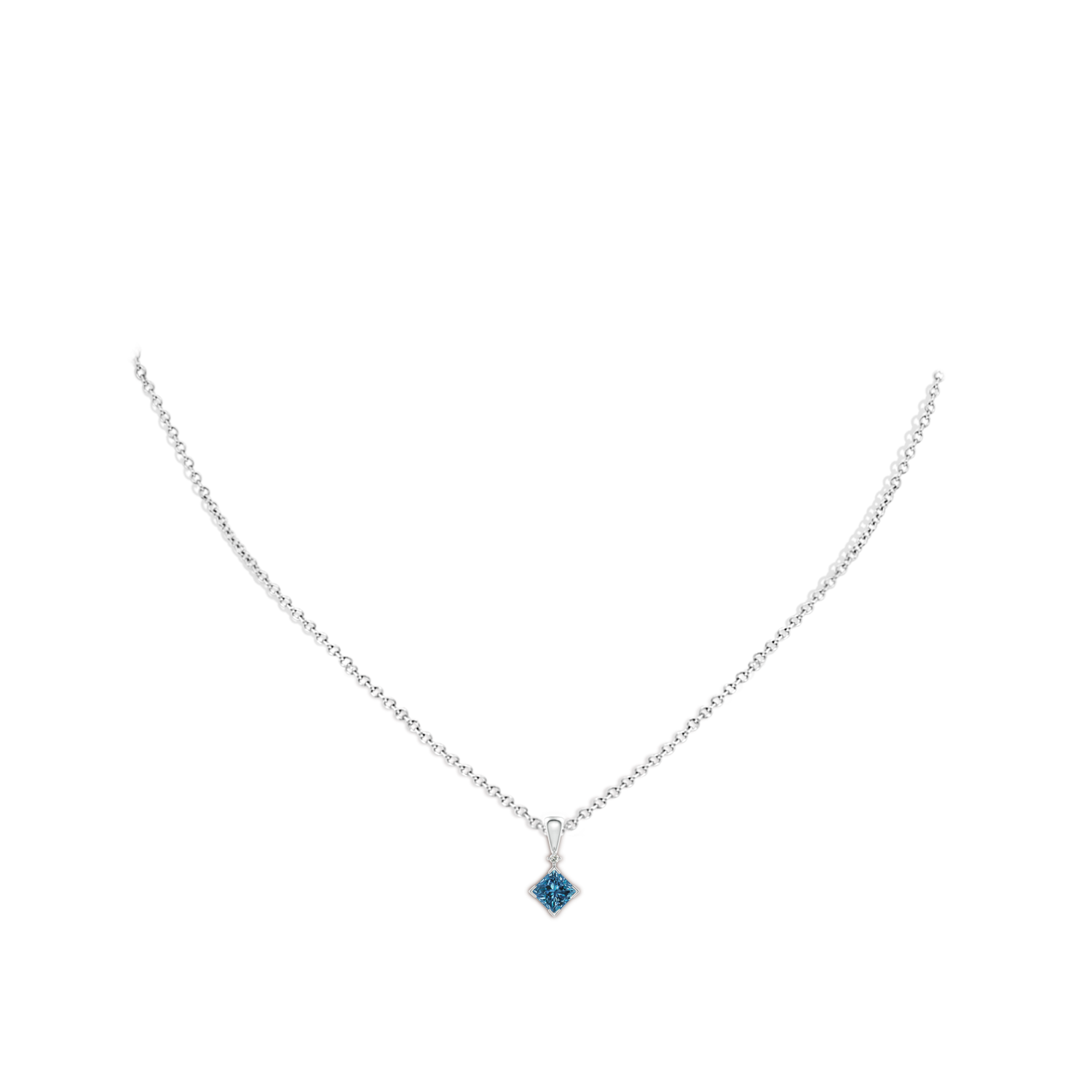 4.4mm AAA Princess-Cut Blue Diamond Pendant in White Gold - body_neck