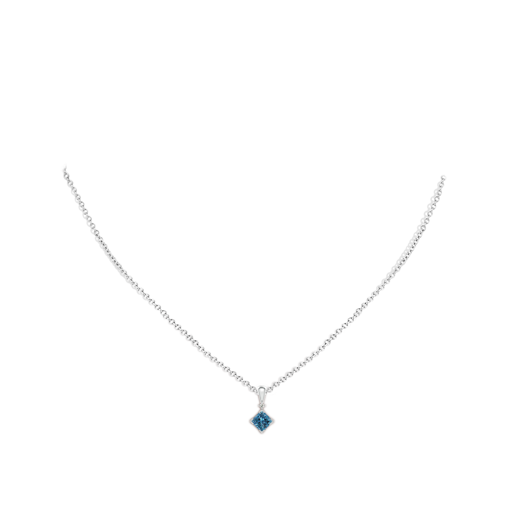 4.4mm AAA Princess-Cut Blue Diamond Pendant in White Gold pen