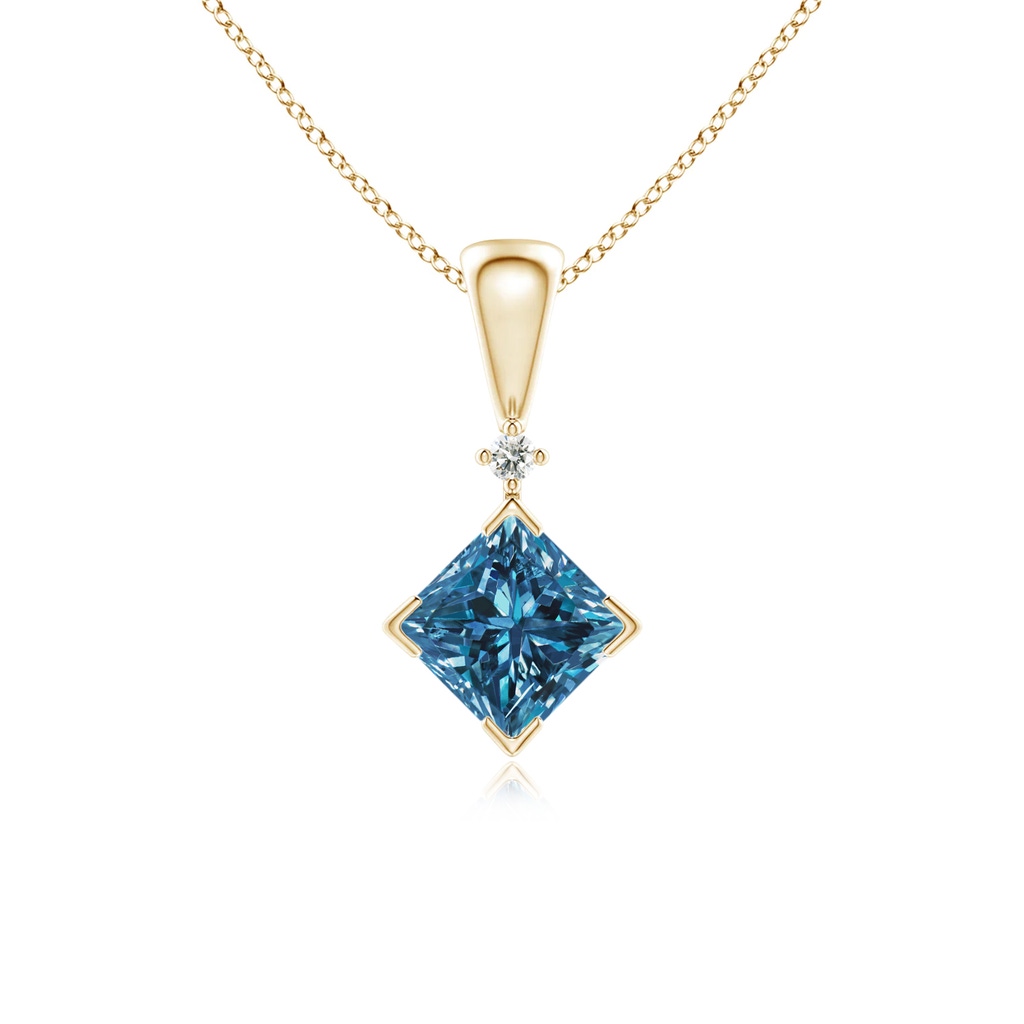 4.4mm AAA Princess-Cut Blue Diamond Pendant in Yellow Gold