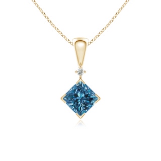 4.4mm AAA Princess-Cut Blue Diamond Pendant in Yellow Gold