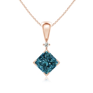 5.5mm AA Princess-Cut Blue Diamond Pendant in Rose Gold