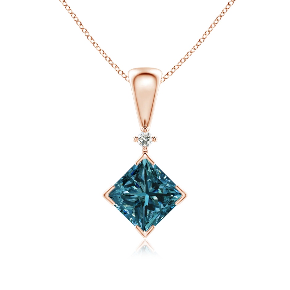 5.5mm AA Princess-Cut Blue Diamond Pendant in Rose Gold 