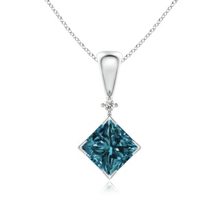 5.5mm AA Princess-Cut Blue Diamond Pendant in White Gold