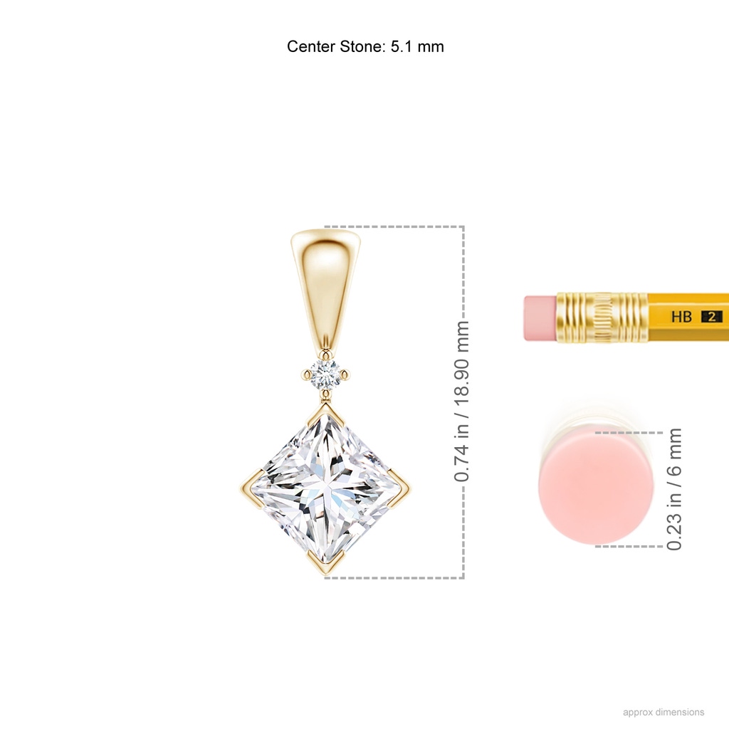 5.1mm GVS2 Princess-Cut Diamond Pendant in Yellow Gold Ruler