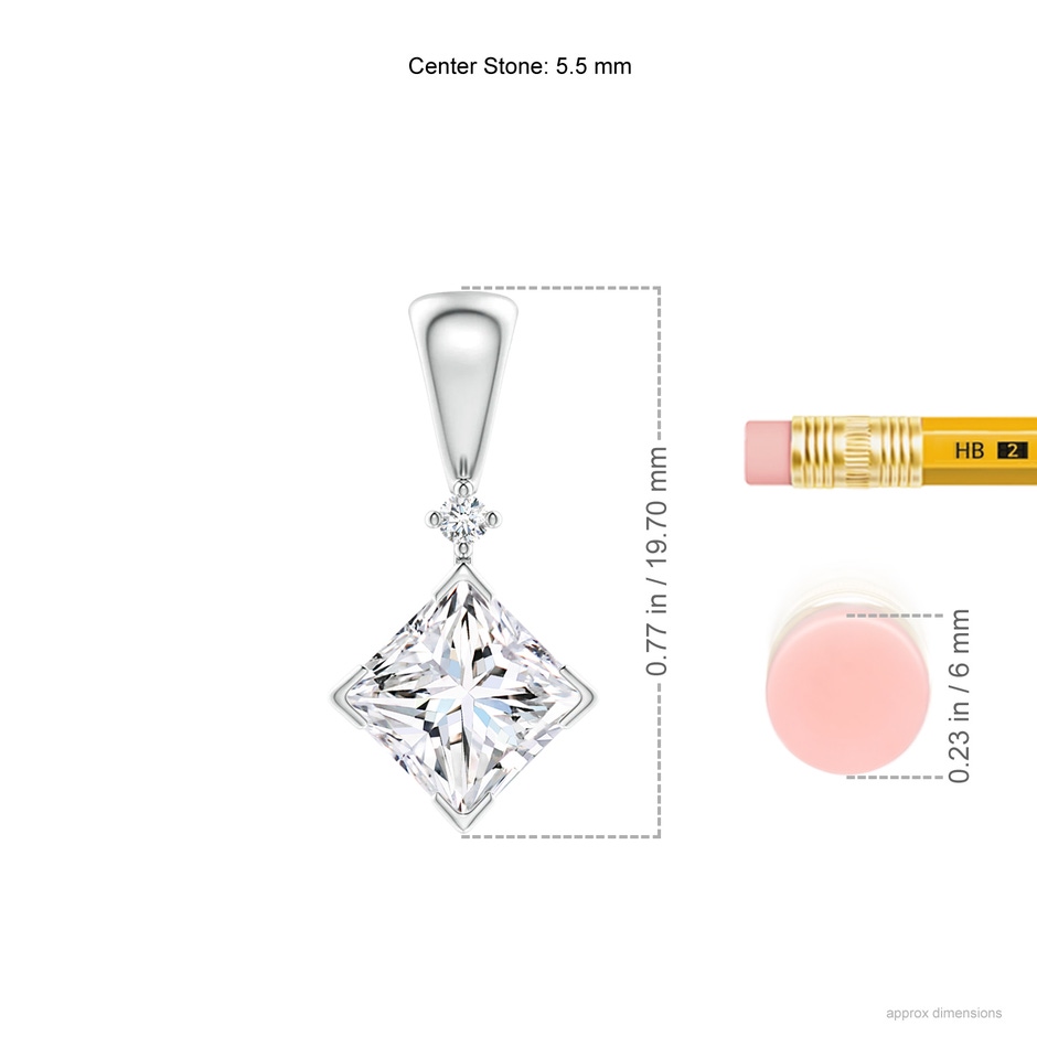 5.5mm GVS2 Princess-Cut Diamond Pendant in White Gold ruler