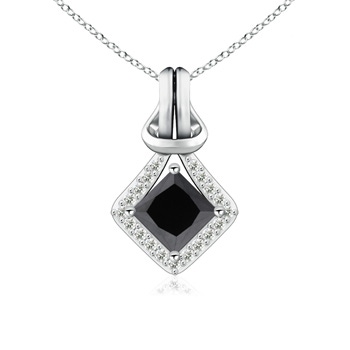 5.4mm AA Princess-Cut Black Diamond Love Knot Pendant in White Gold 