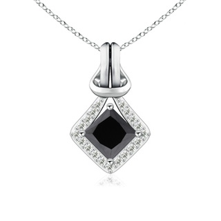 5.4mm AA Princess-Cut Black Diamond Love Knot Pendant in White Gold