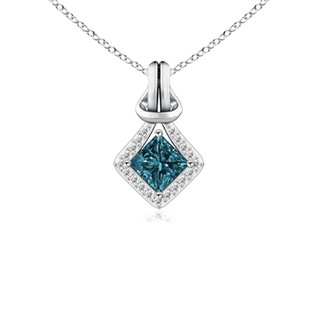 4.2mm AA Princess-Cut Enhanced Blue Diamond Love Knot Pendant in White Gold