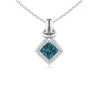 4.2mm AA Princess-Cut Enhanced Blue Diamond Love Knot Pendant in White Gold 
