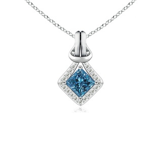 4.2mm AAA Princess-Cut Enhanced Blue Diamond Love Knot Pendant in White Gold