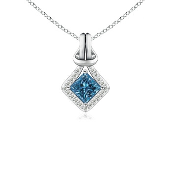 4.2mm AAA Princess-Cut Enhanced Blue Diamond Love Knot Pendant in White Gold 