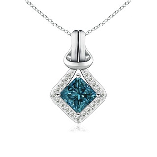 5.4mm AA Princess-Cut Enhanced Blue Diamond Love Knot Pendant in White Gold