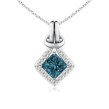 5.4mm AA Princess-Cut Enhanced Blue Diamond Love Knot Pendant in White Gold 