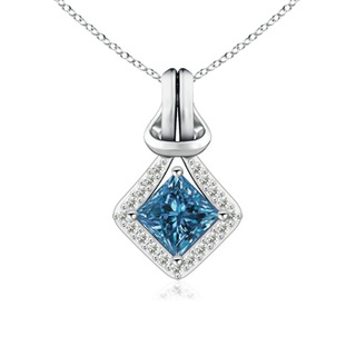 5.4mm AAA Princess-Cut Enhanced Blue Diamond Love Knot Pendant in 9K White Gold